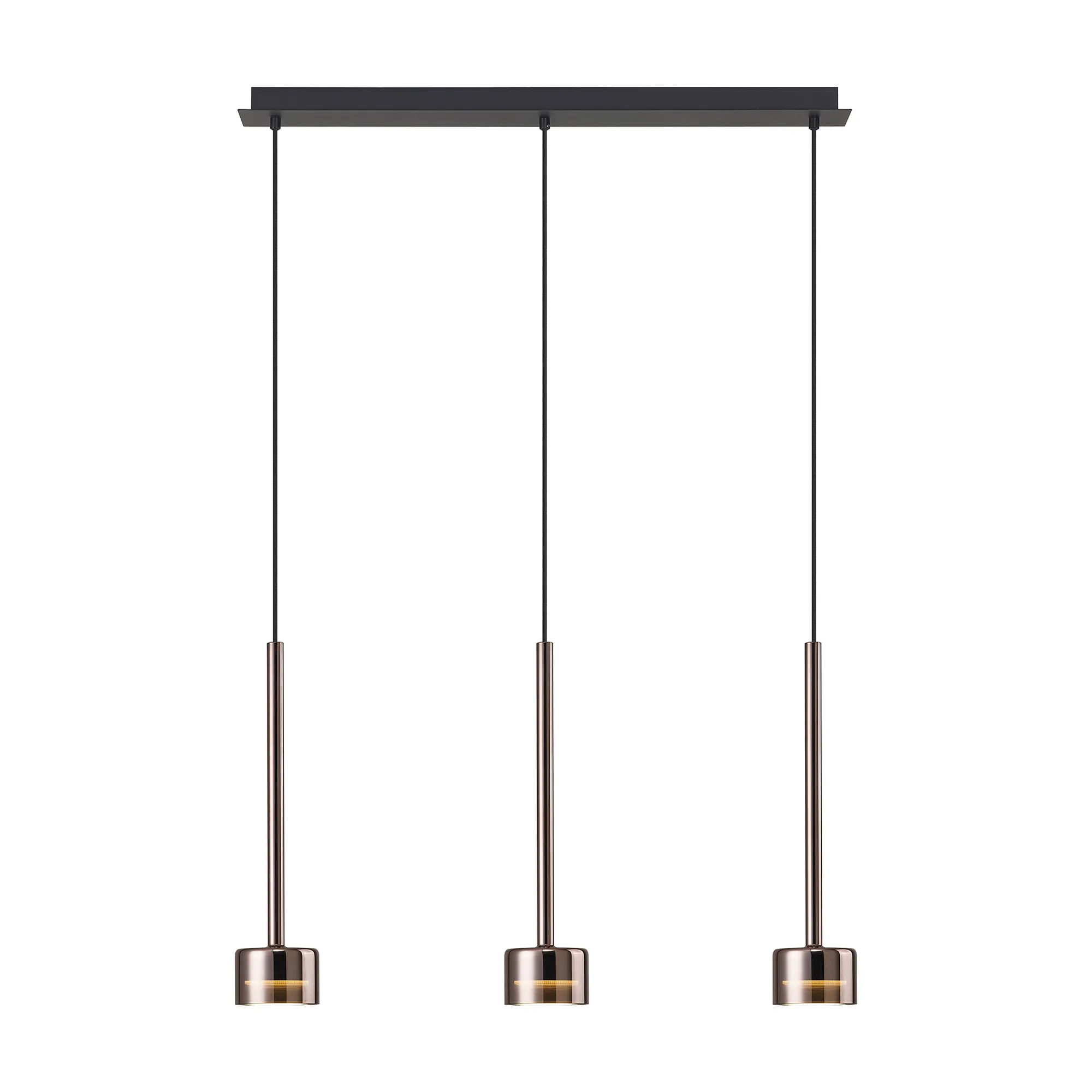 M7885/2700K  Tonic Linear Dimmable Pendant 3 Light 2700K Copper/Black/Copper Glass